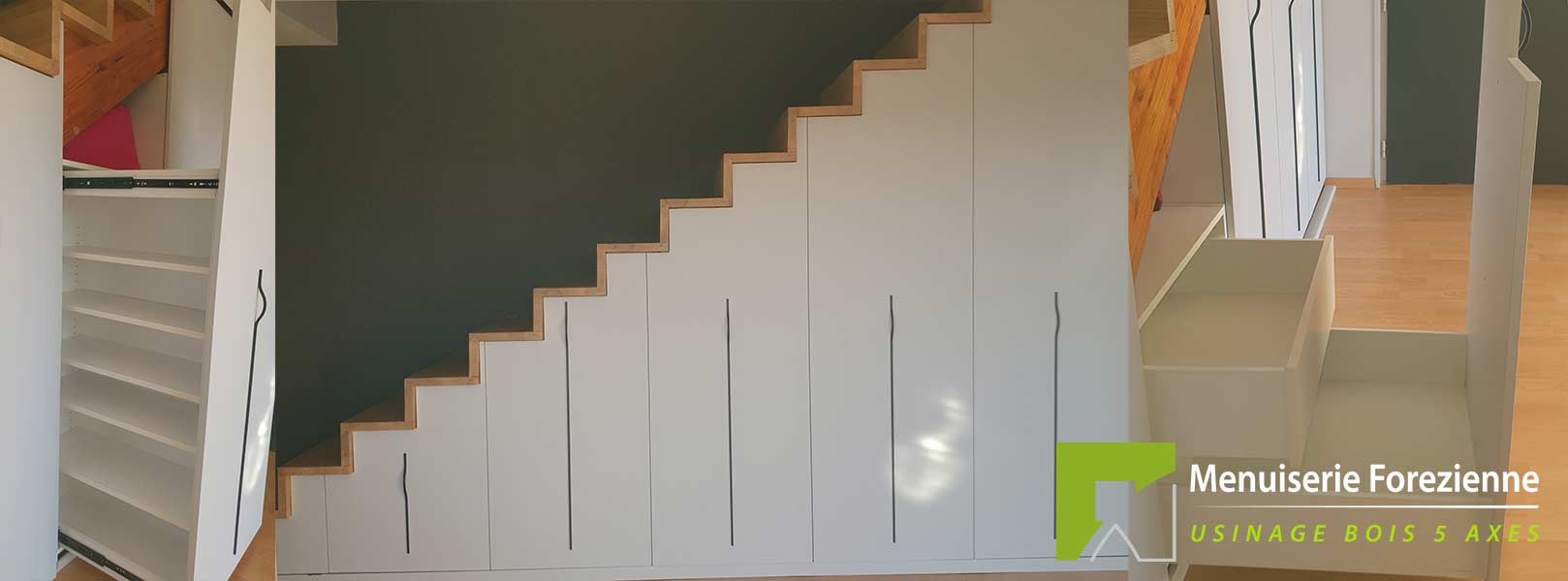 Aménagement sous escalier en bois et mélaminé